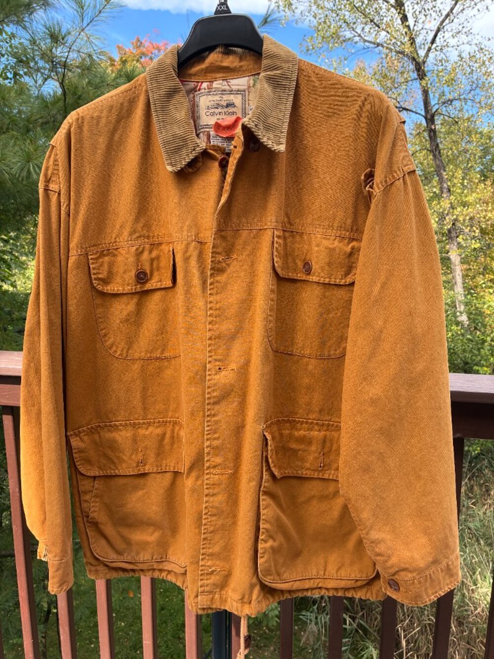 Vintage Calvin Klein Mustard Canvas corduroy collar Chore/Hunting/Fishing Jacket